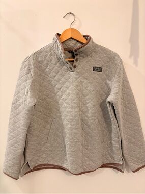 Eddie Bauer Light Gray Quilted Crewneck with Purple Trim